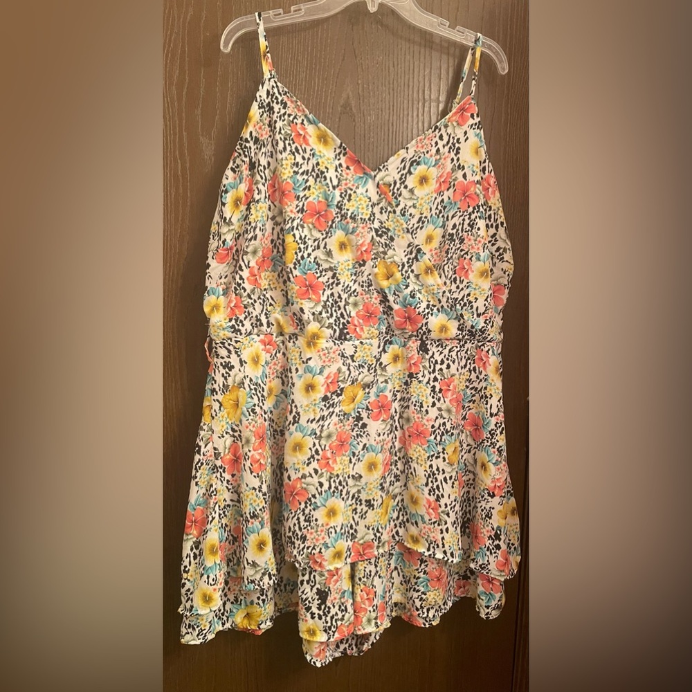 TOXIK 3 -PLUS SIZE 2X -FLORAL SEXY ROMPER SHORTS- VIBRANT